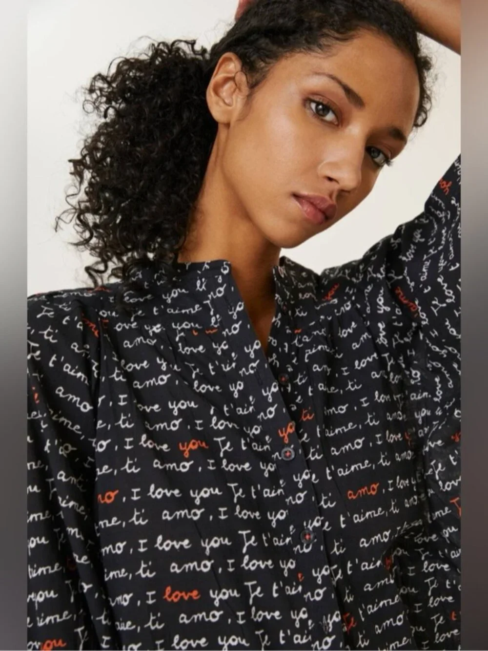 Anthropologie Laetitia Rouget I love you Puff-Sleeved Buttondown blouse small